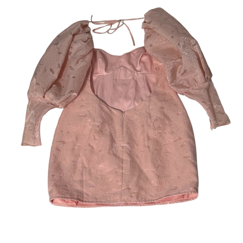 ASOS NWT Milkmaid Mini Dress Jacquard Puffy Bishop Sleeves Coquette Tie Back 6 - Picture 4 of 10